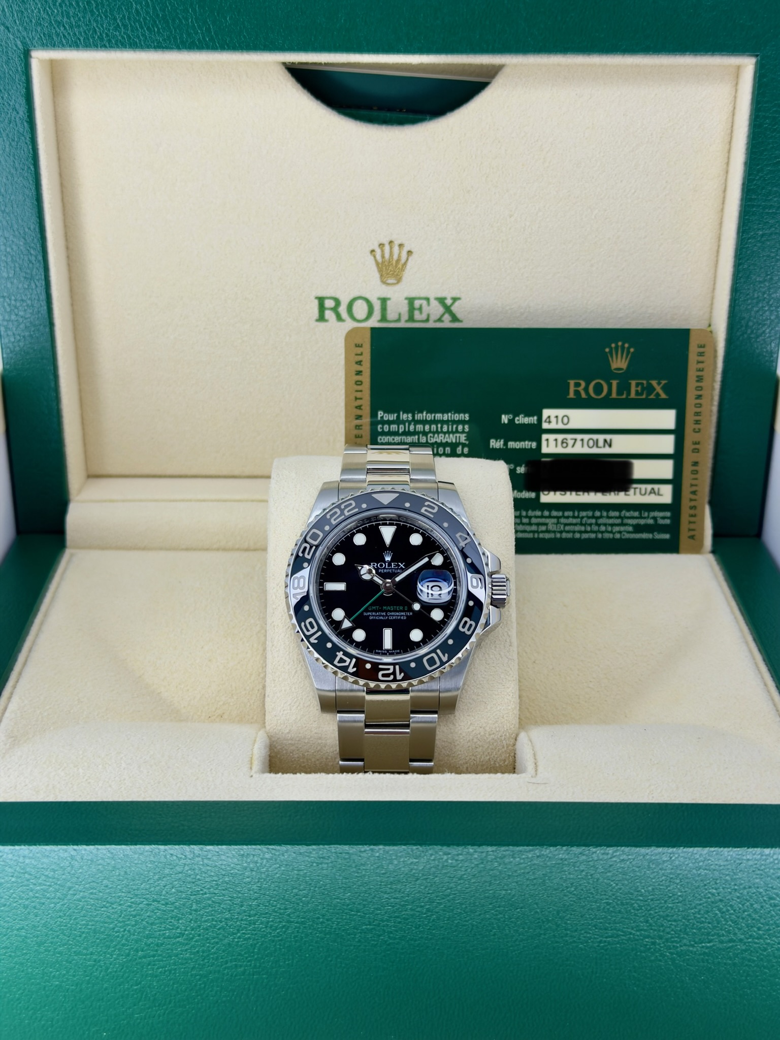 Box and Papers Pre-Owned Rolex GMT-Master II 116710Ln Box and Papers