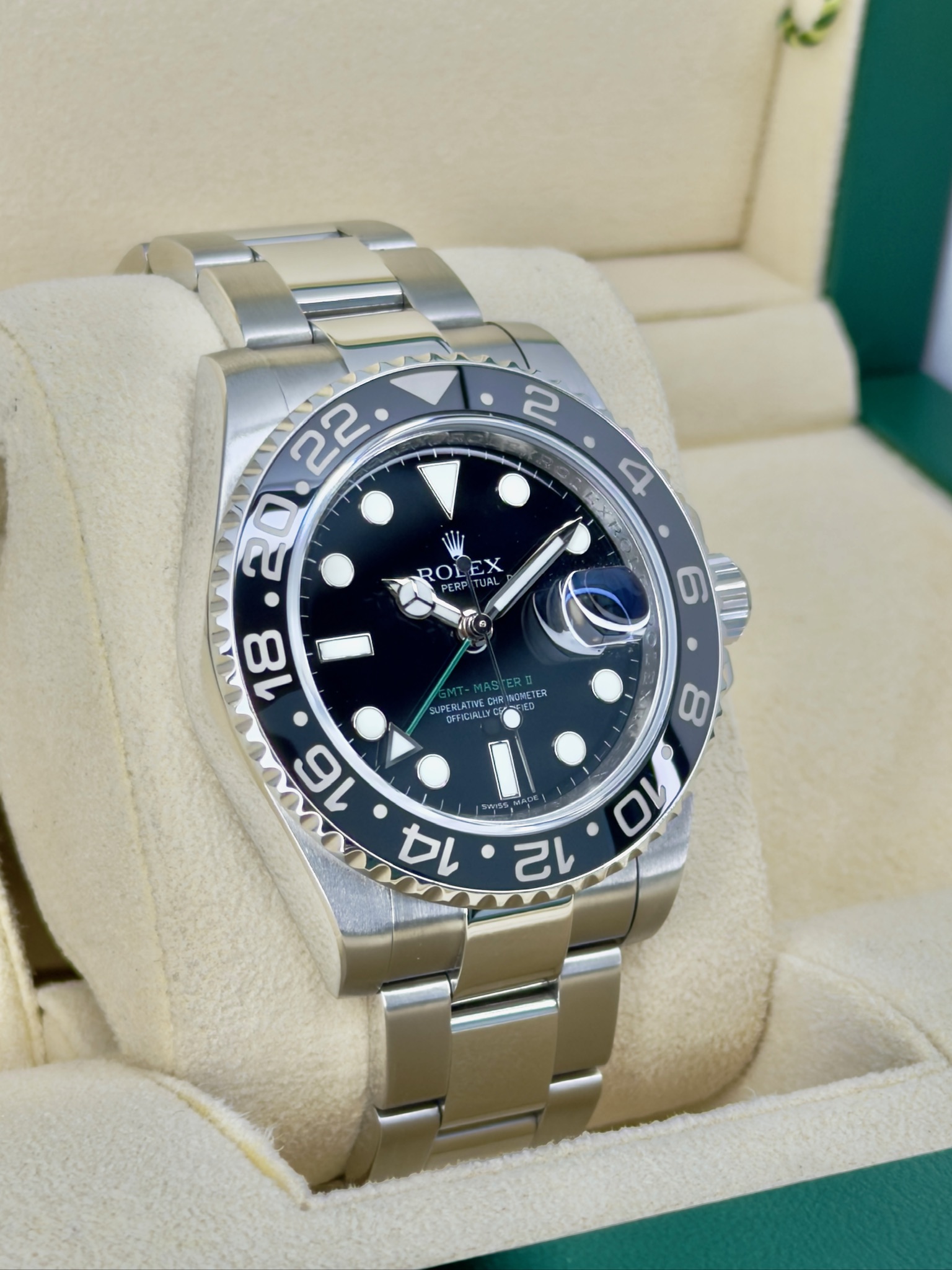 Side Face 2 Pre-Owned Rolex GMT-Master II 116710Ln Box and Papers