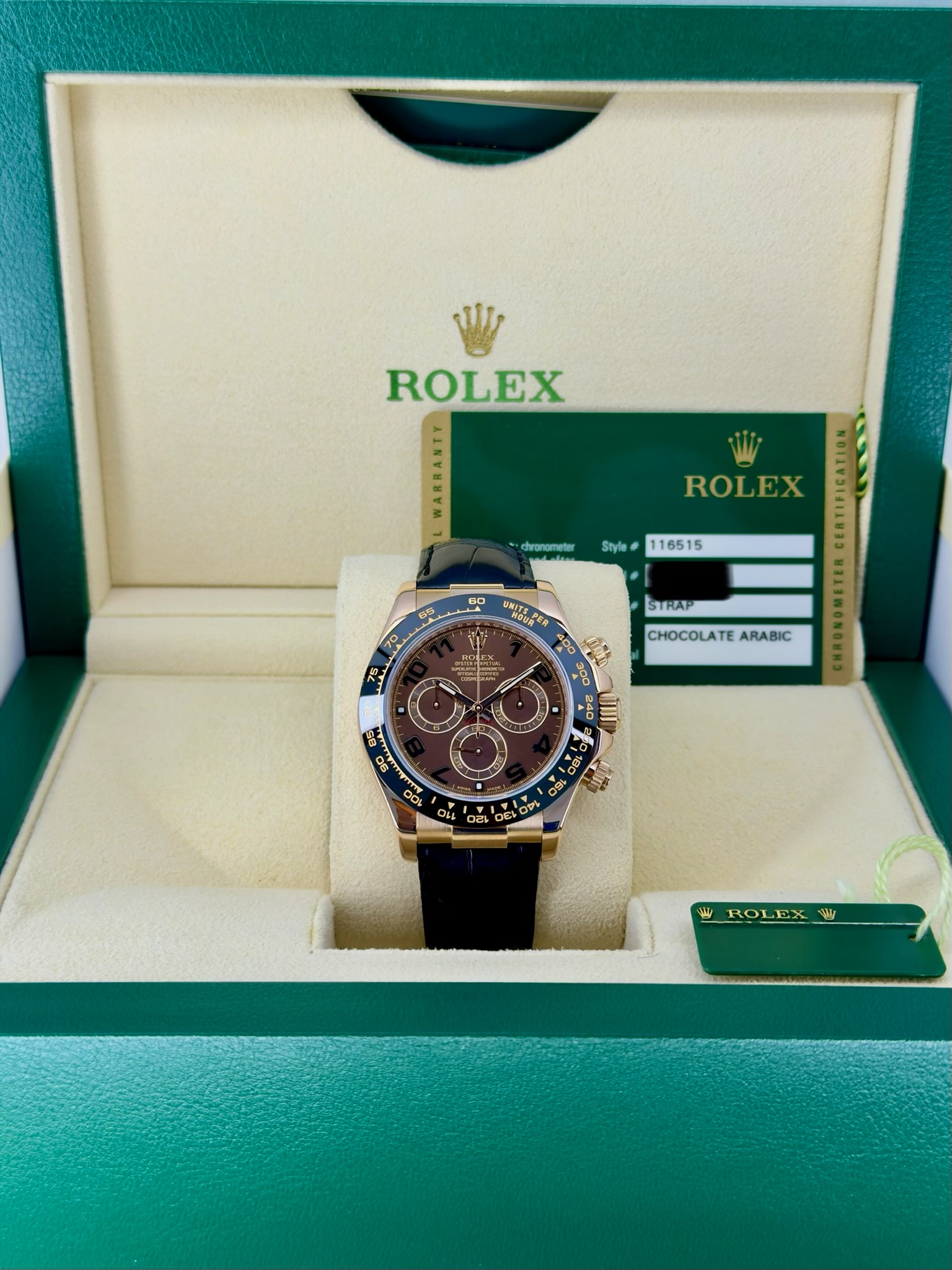 Box and Papers Pre-Owned Rolex Chocolate Arabic Daytona 116515 Box and Papers