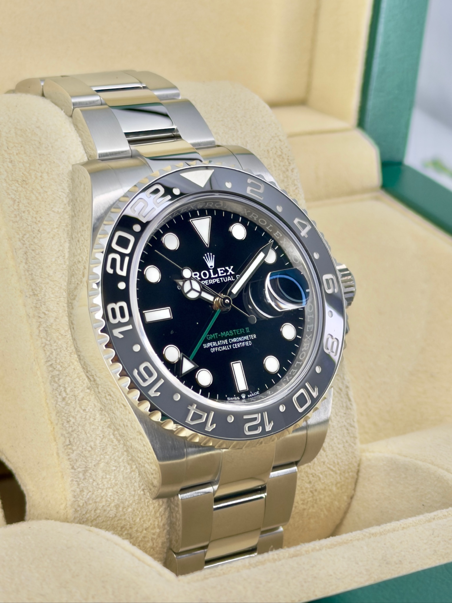 Side Face 2 Pre-Owned Rolex GMT-Master II 126710GRNR Box and Papers