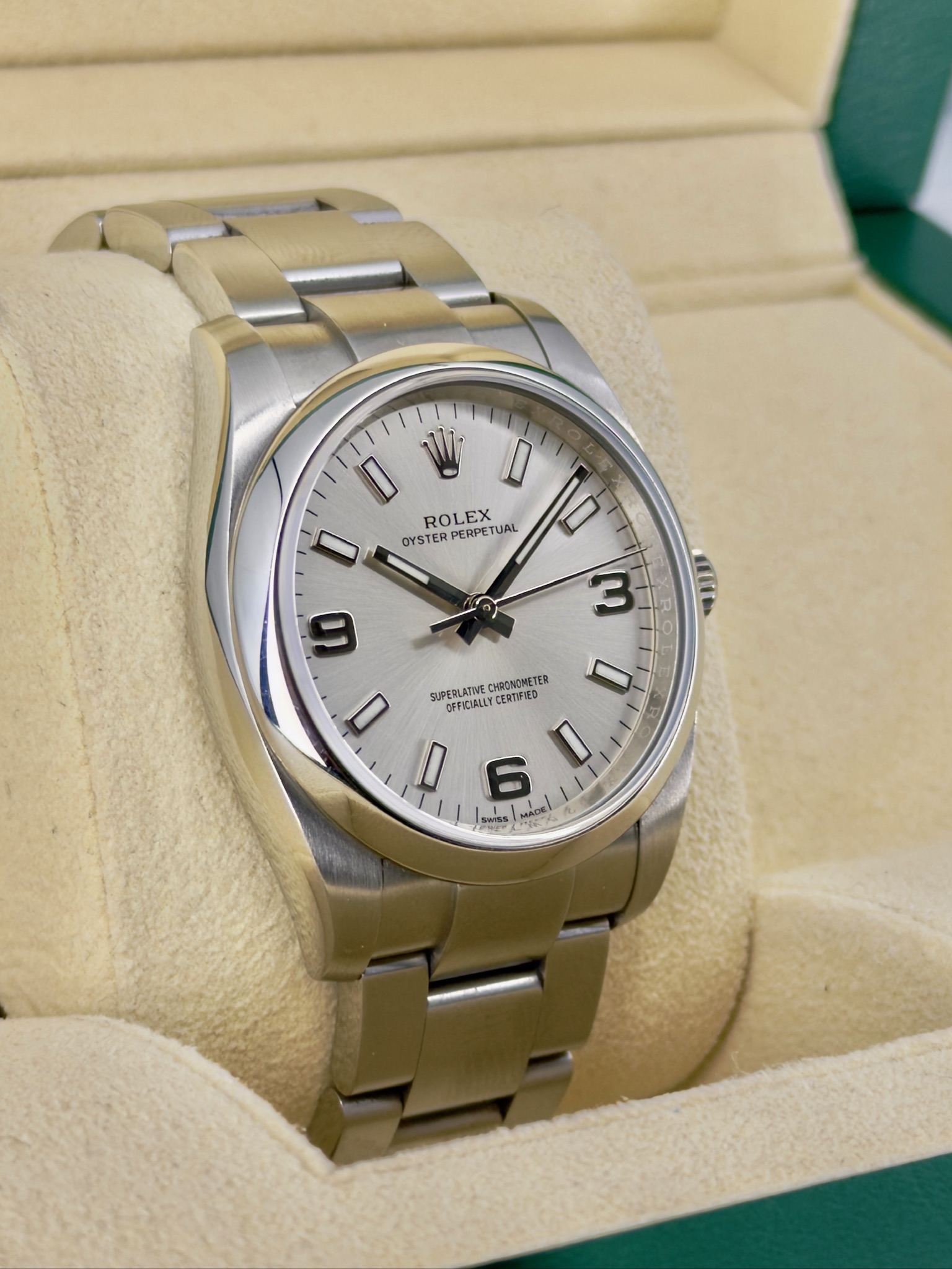 Side Face 2 Pre-Owned Rolex Oyster Perpetual 114200 Watch and Box