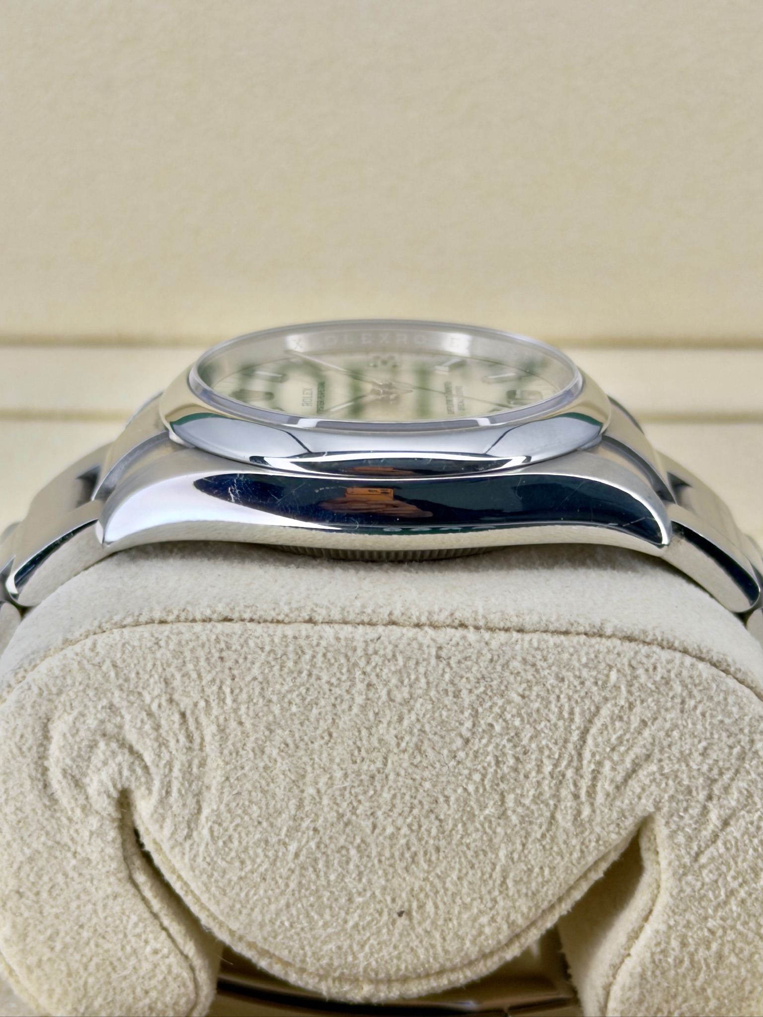Side Shot 2 Pre-Owned Rolex Oyster Perpetual 114200 Watch and Box
