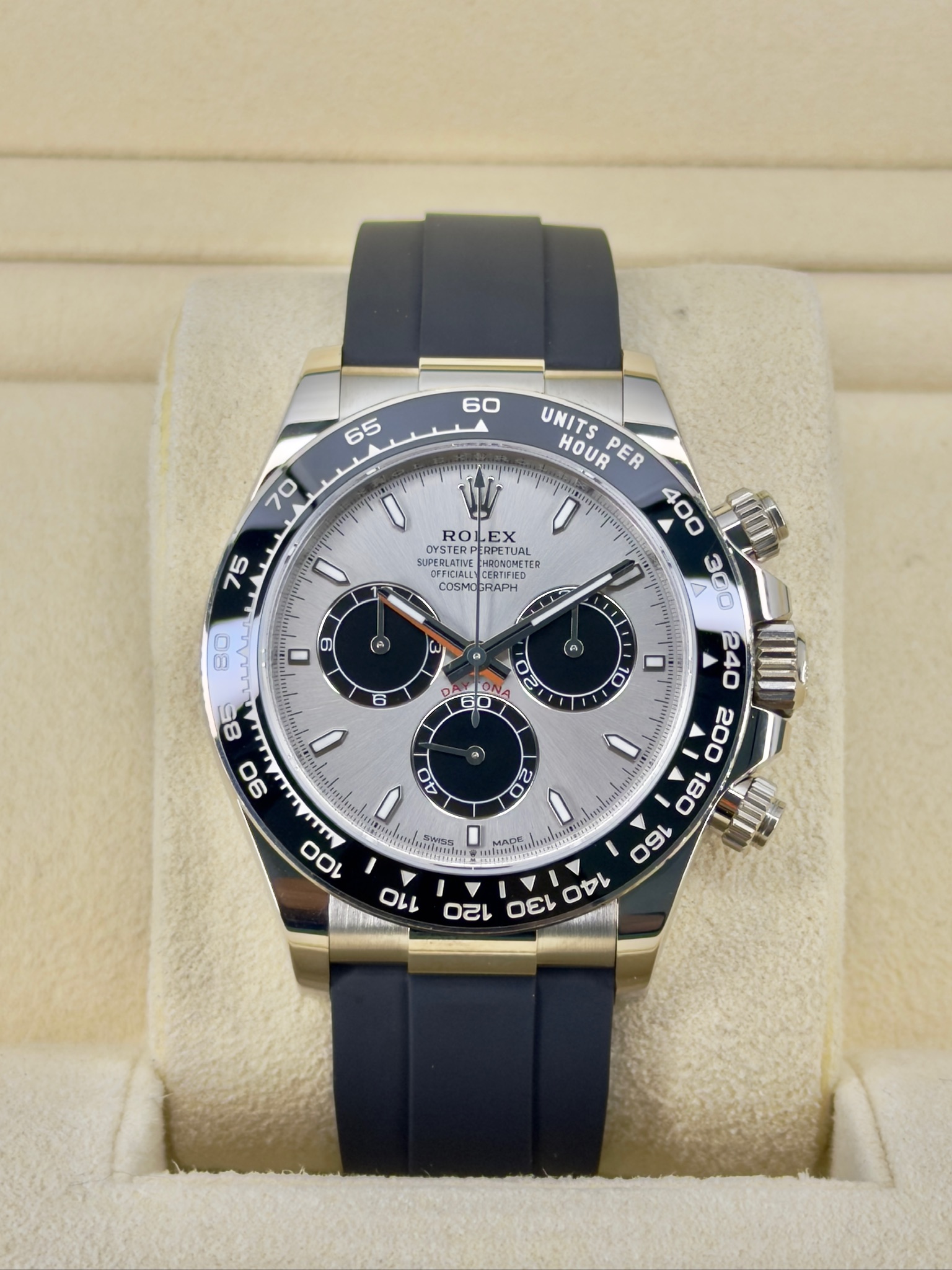 Front Face Pre-Owned Rolex Daytona Ghost 126519 Box and Papers