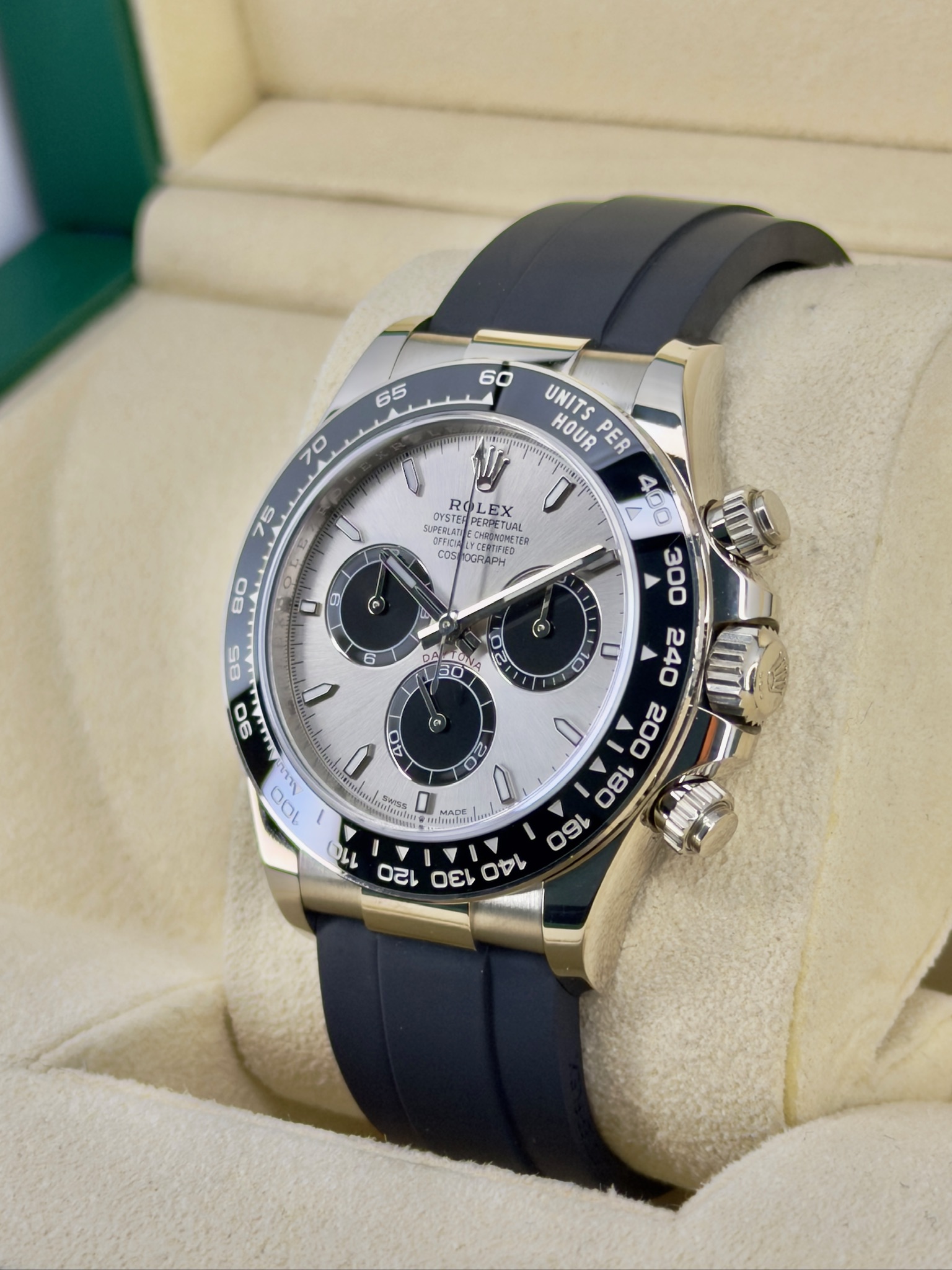 Side Face Pre-Owned Rolex Daytona Ghost 126519 Box and Papers