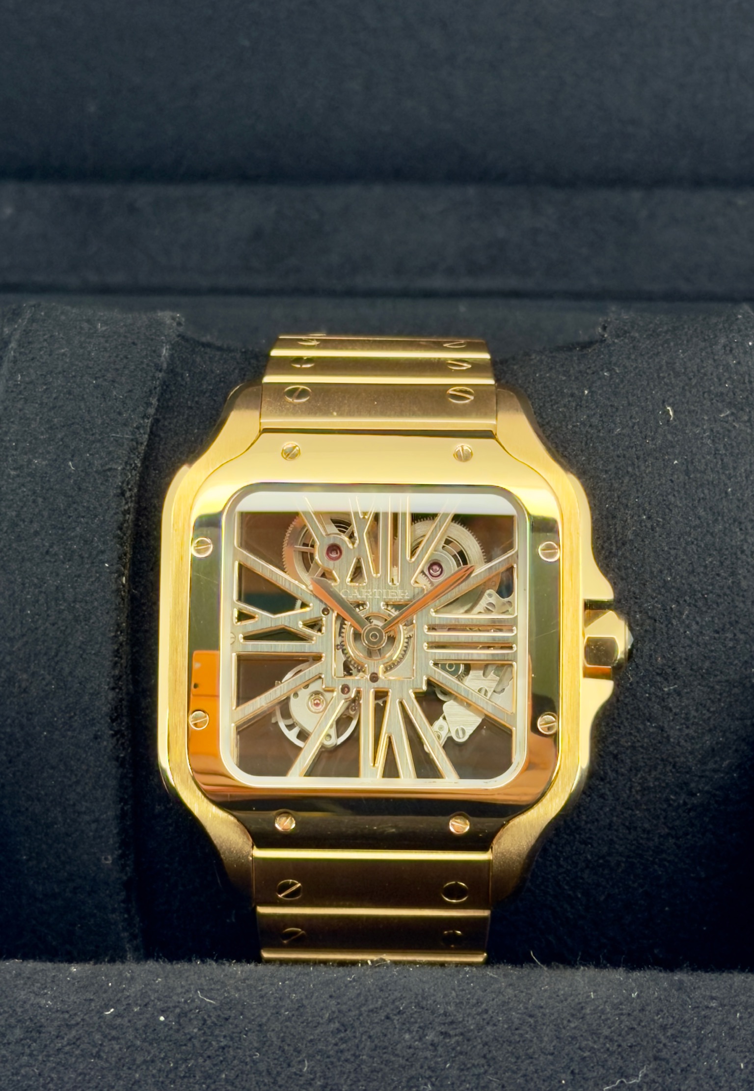Front Face Pre-Owned Cartier Santos Skeleton WHSA0016 Box and Papers
