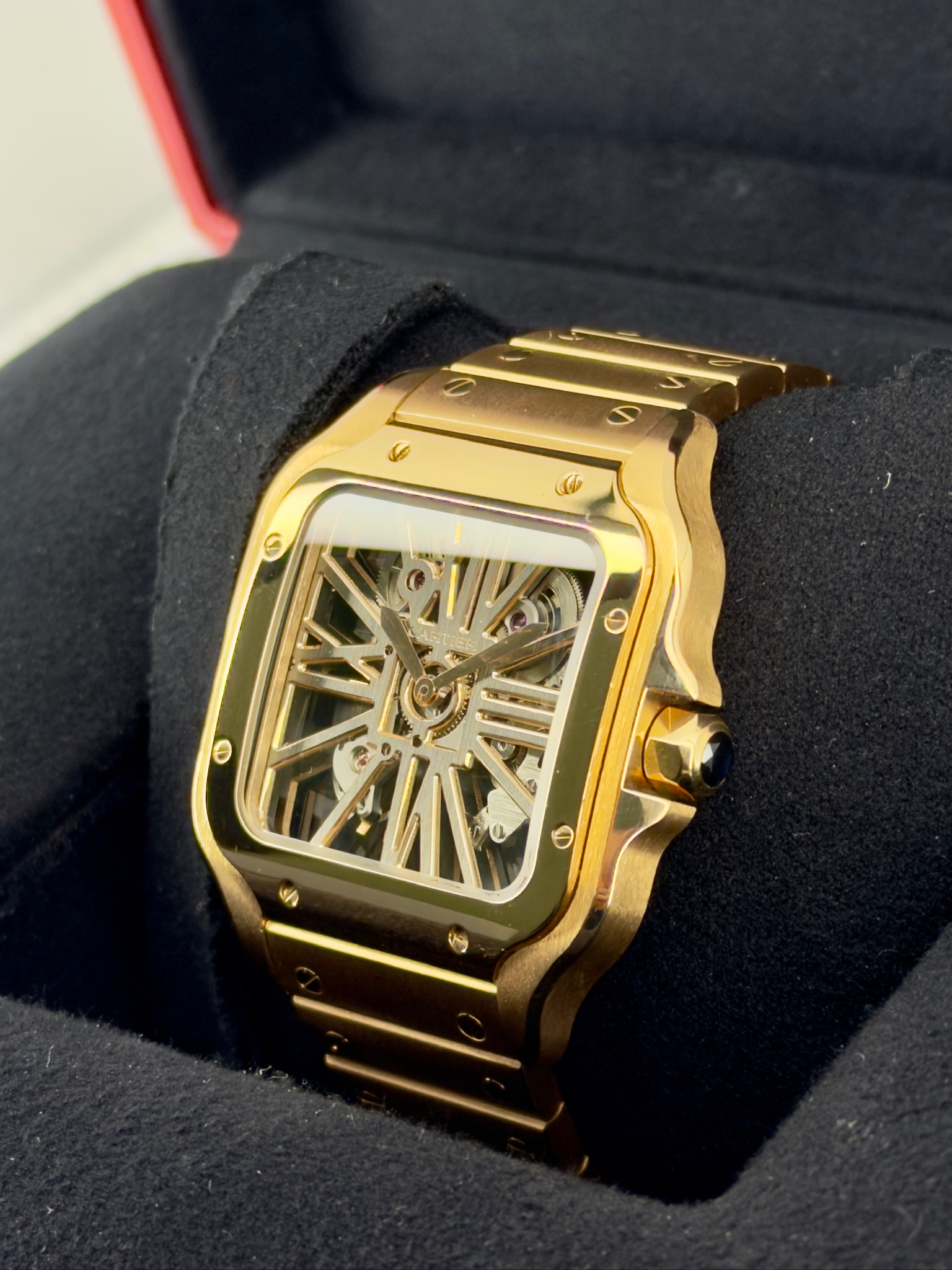 Side Face Pre-Owned Cartier Santos Skeleton WHSA0016 Box and Papers