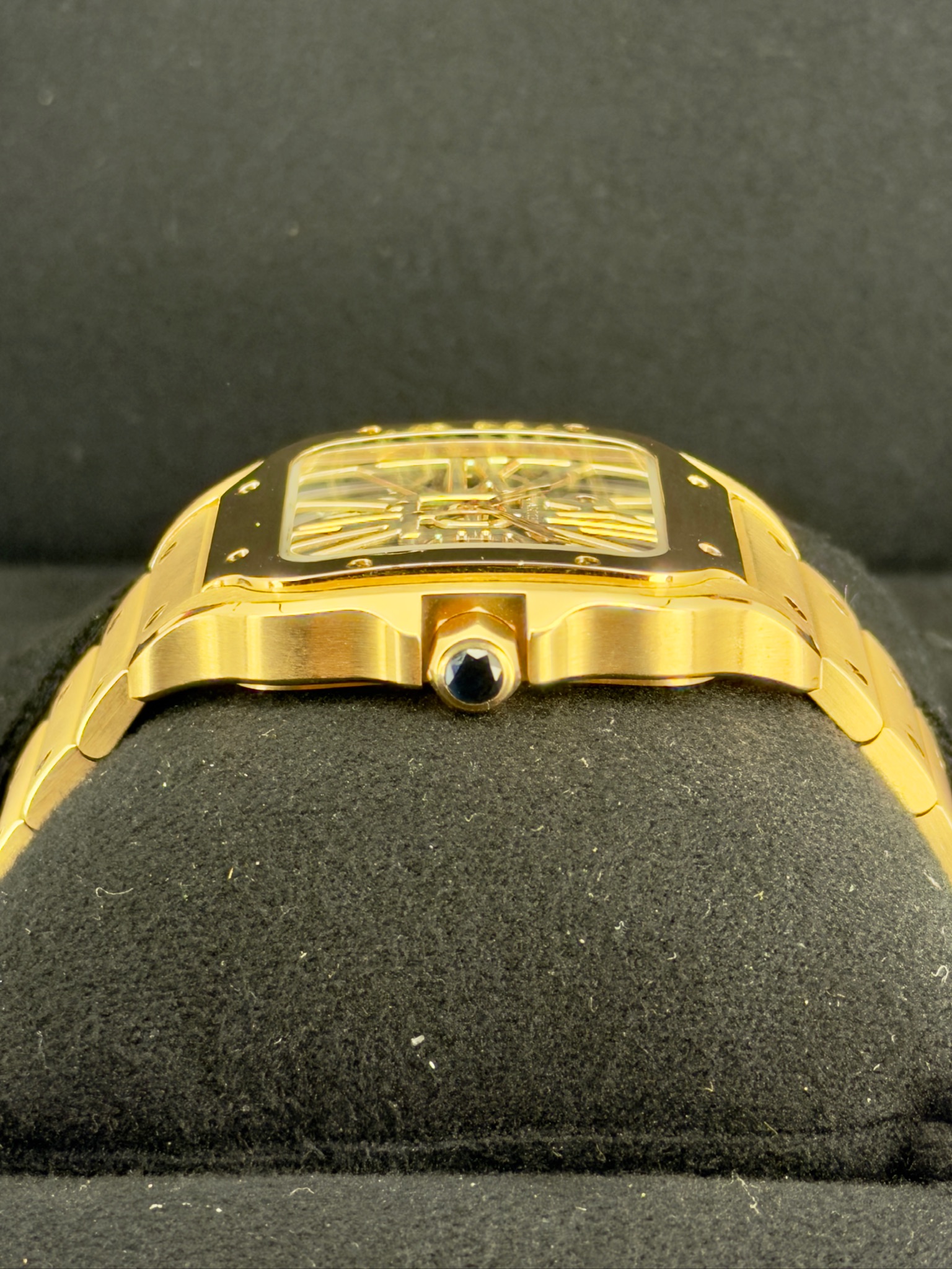 Side Shot Pre-Owned Cartier Santos Skeleton WHSA0016 Box and Papers