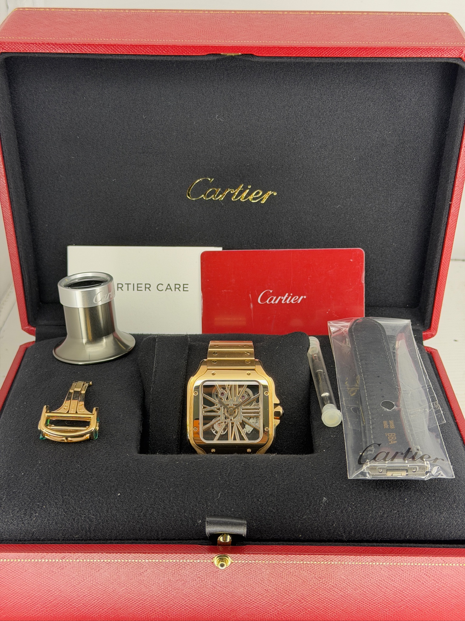 Box and Papers Pre-Owned Cartier Santos Skeleton WHSA0016 Box and Papers