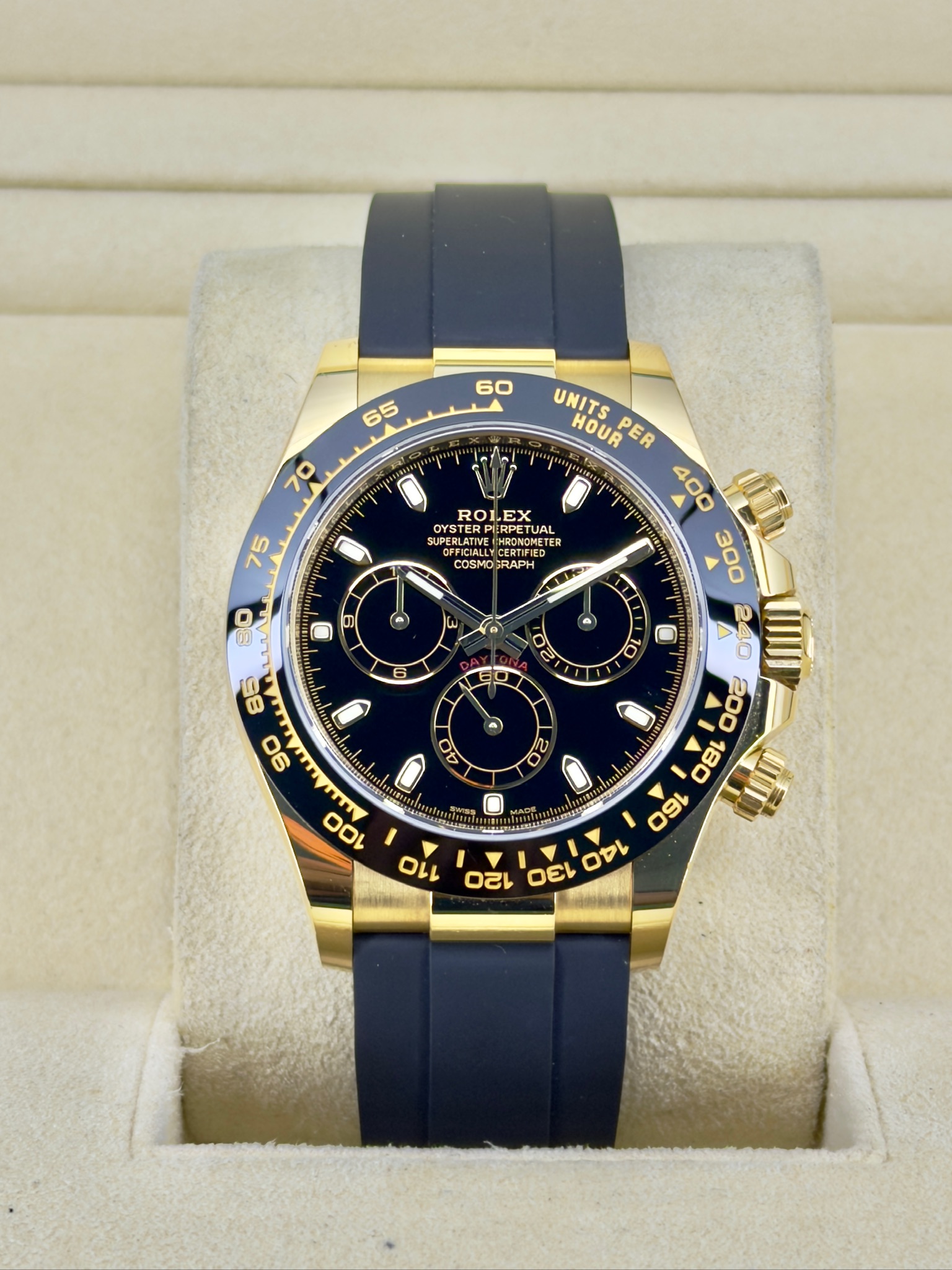 Front Face Pre-Owned Rolex Daytona 116518LN Box and Papers