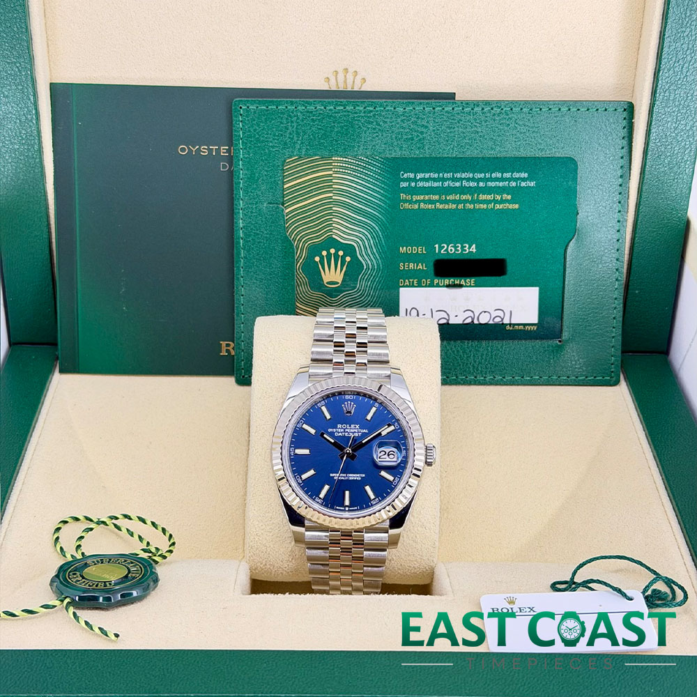 Box and Papers Rolex Datejust Blue 126334 for sale