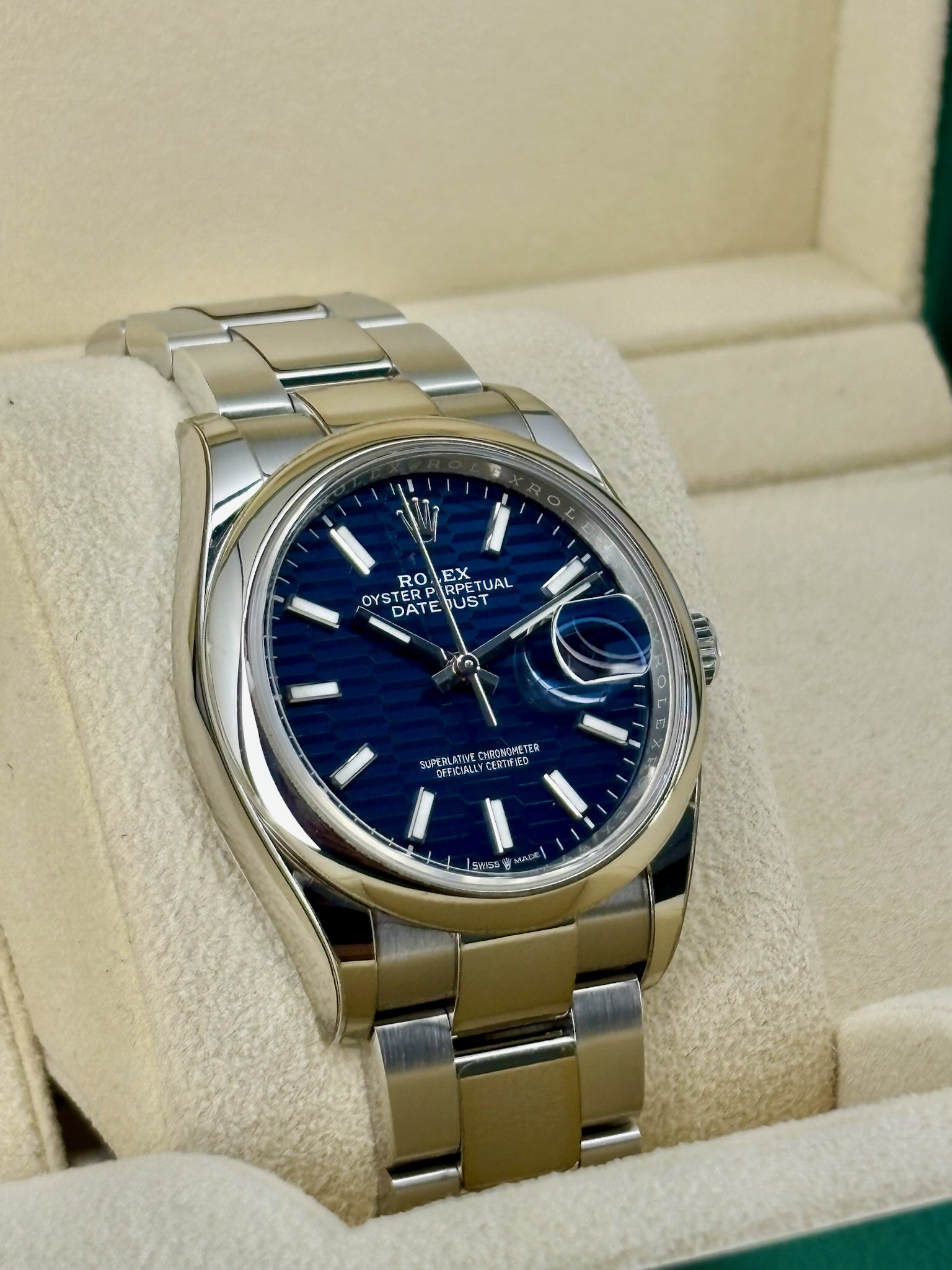 Side Face 2 Pre-Owned Rolex Datejust 126200 Box and Papers