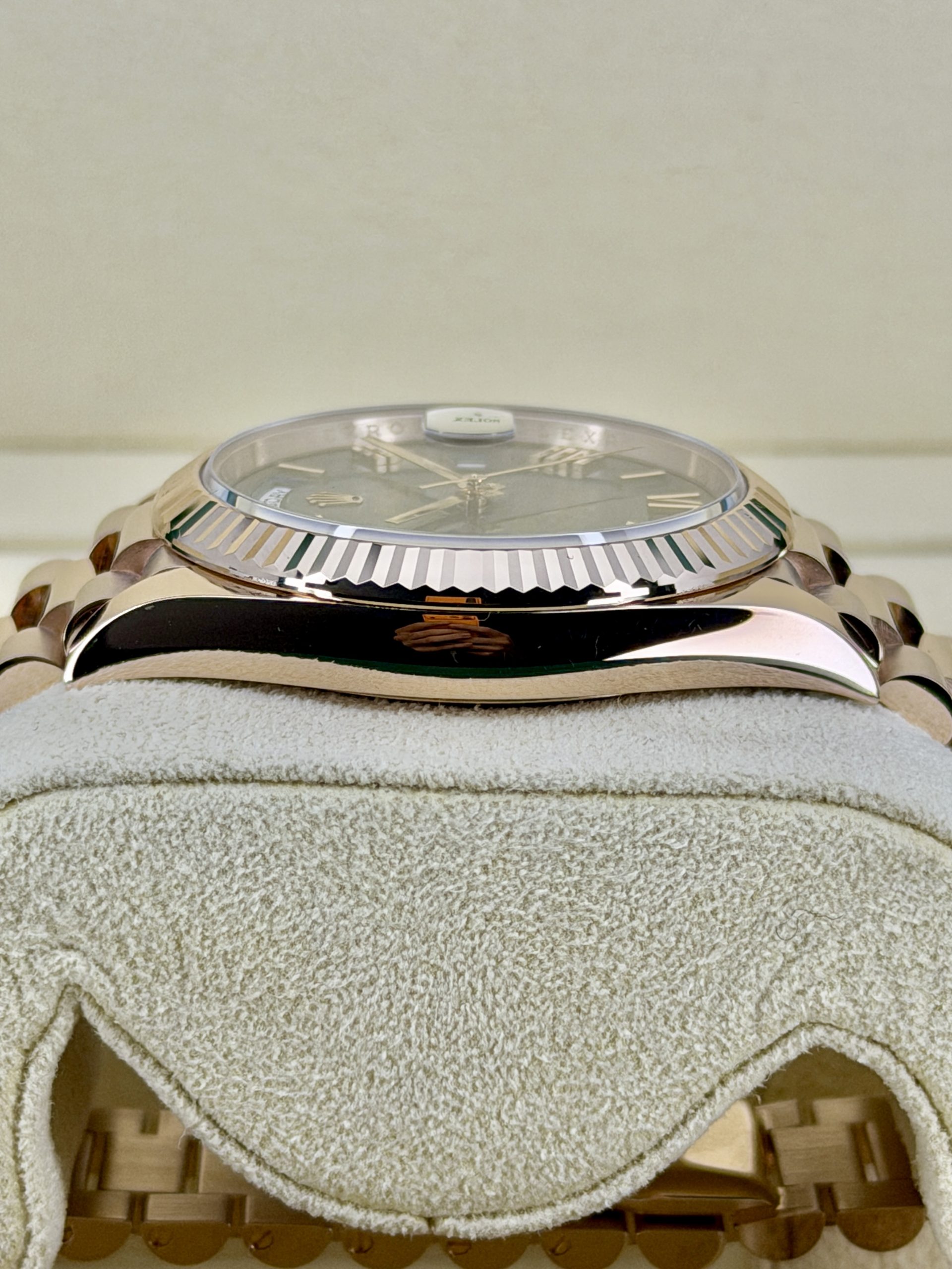 Side Shot 2 pre-owned Rolex Day-Date 228235 Olive Dial