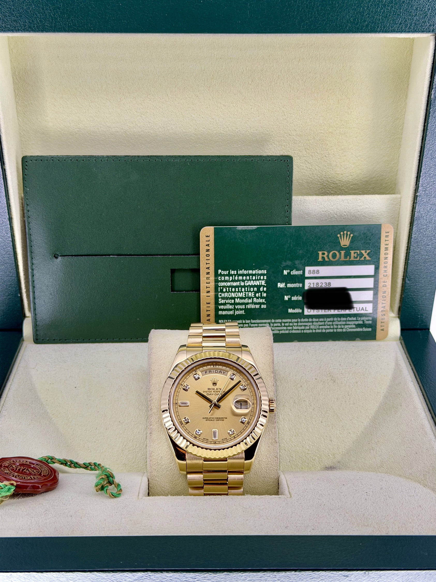 Box and Papers pre-owned Rolex Day-Date 218238