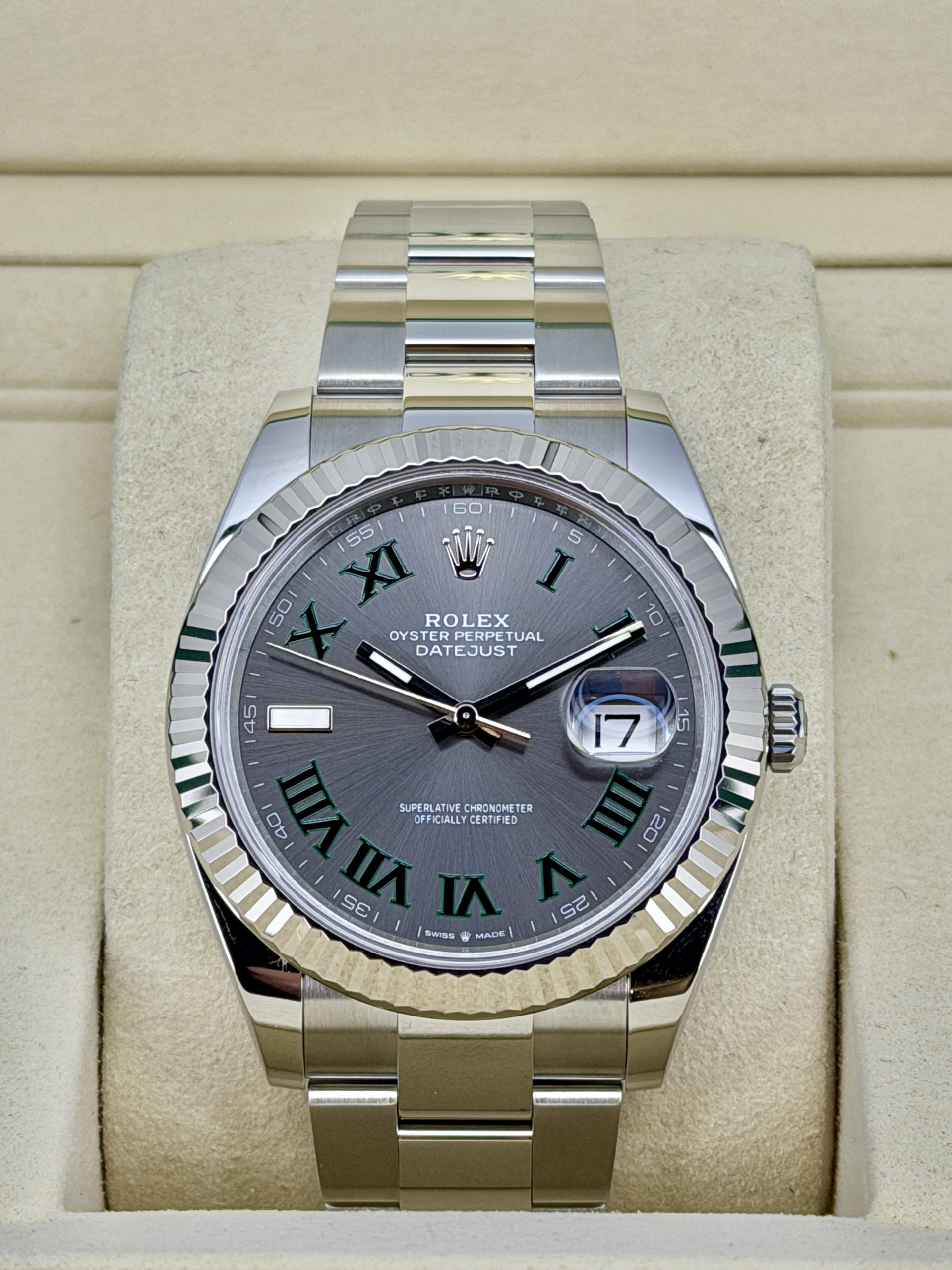 Front Face Pre-Owned Rolex Datejust 126334 Wimbledon