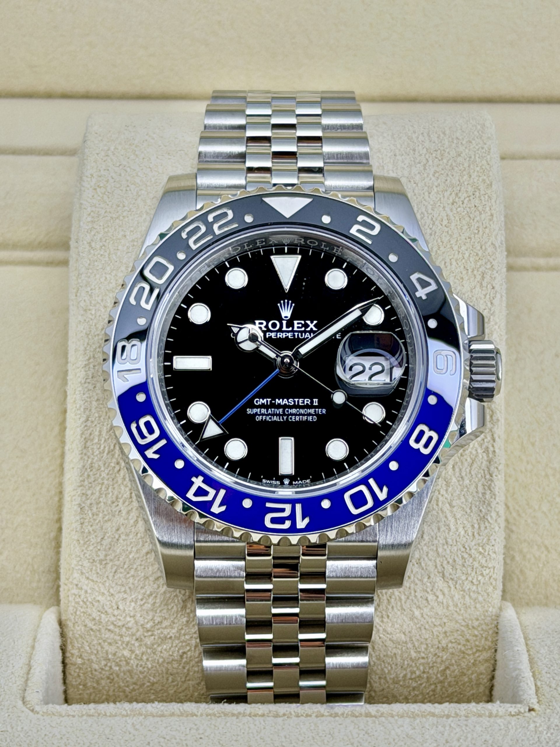 Front Face Pre-Owned Rolex GMT Master II 126710BLNR Batgirl