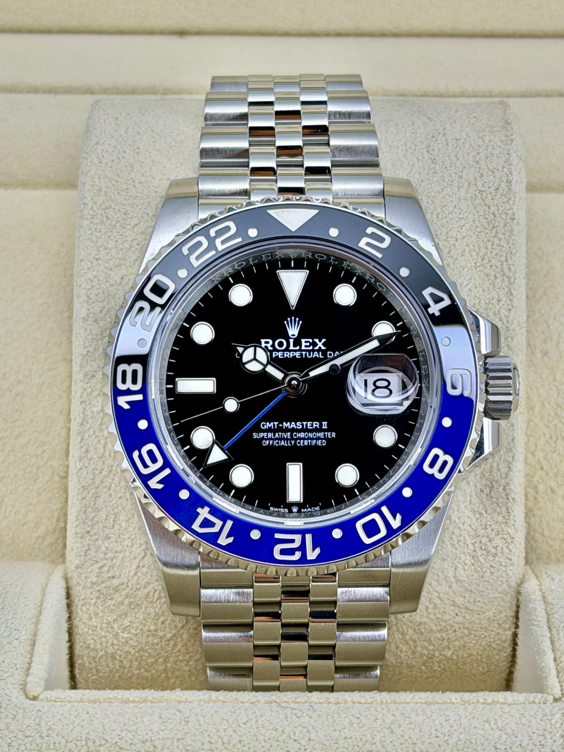 Front Face Pre-Owned Rolex GMT Master II 126710BLNR Batgirl