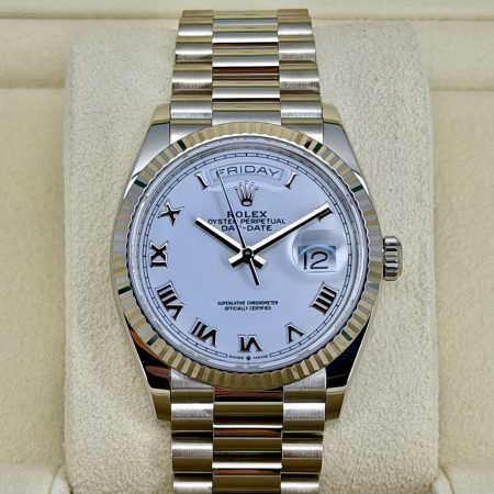 Front Face Pre-Owned Rolex Day-Date 128239 White Roman