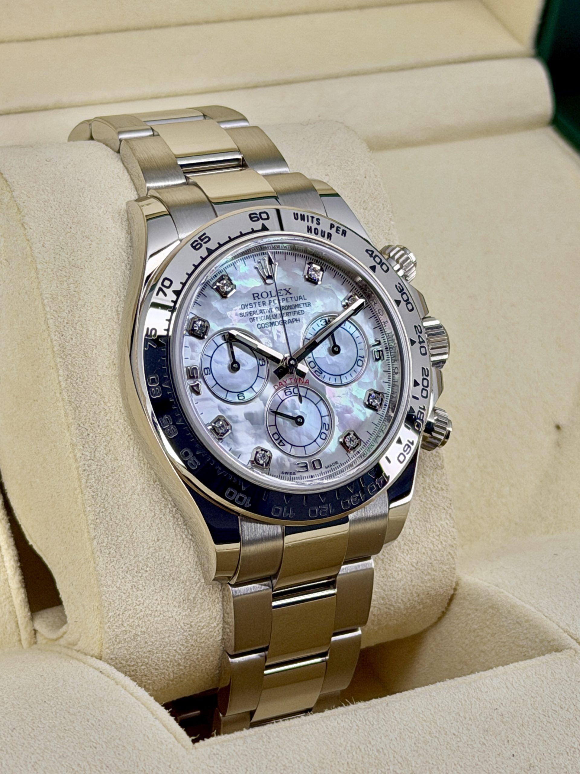 Side Face 2 Pre-Owned Rolex Daytona 116509 MOP Box and Papers