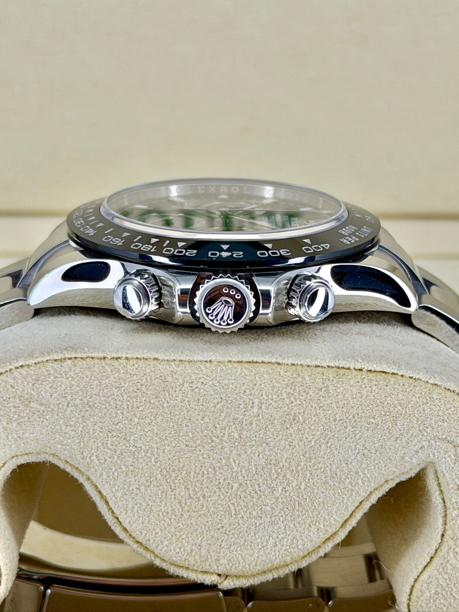 Side Shot Pre-Owned Rolex Daytona 116500 Box and Papers