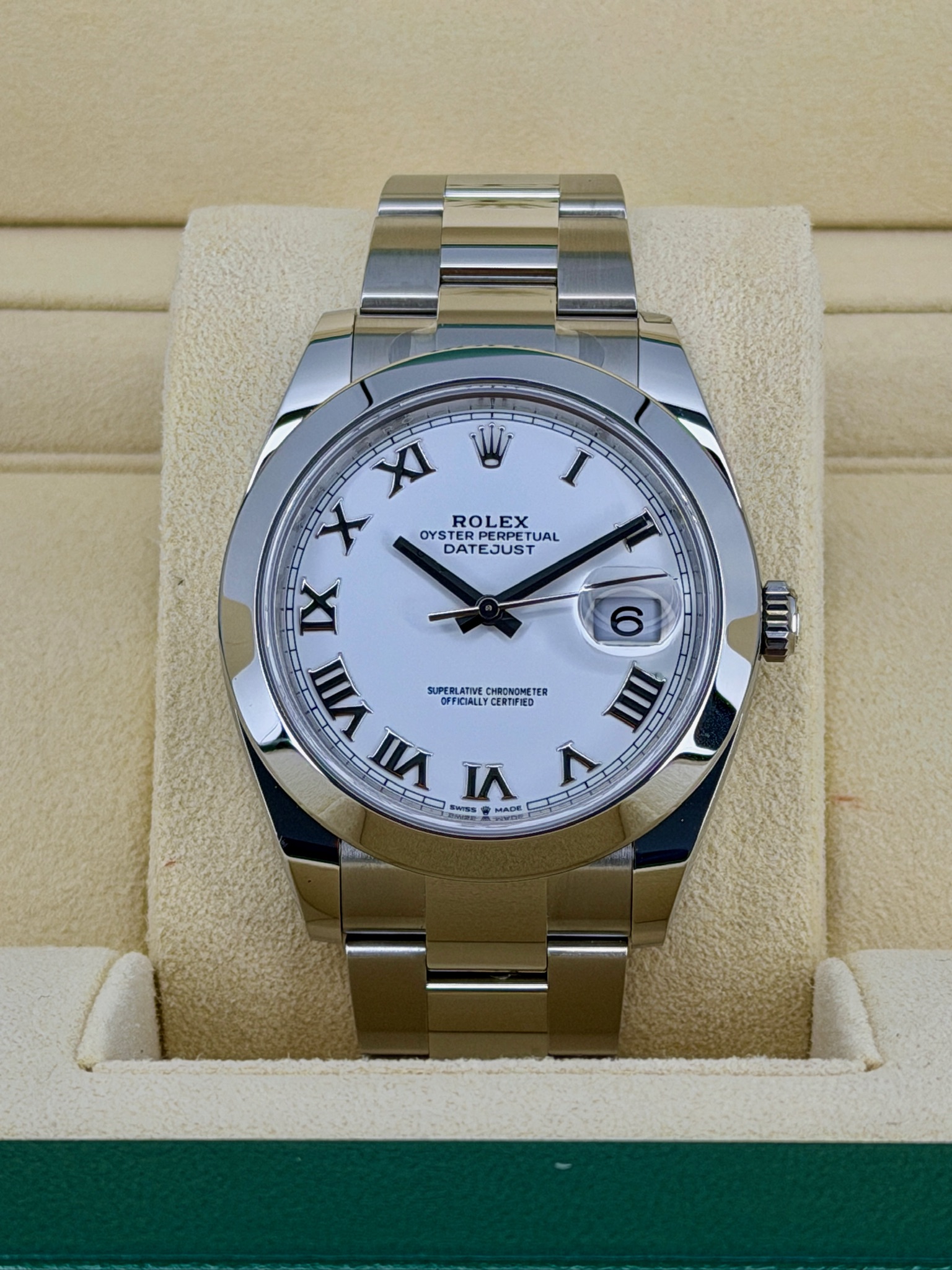 Front Face Pre-Owned Rolex DateJust 126300 Box and Papers