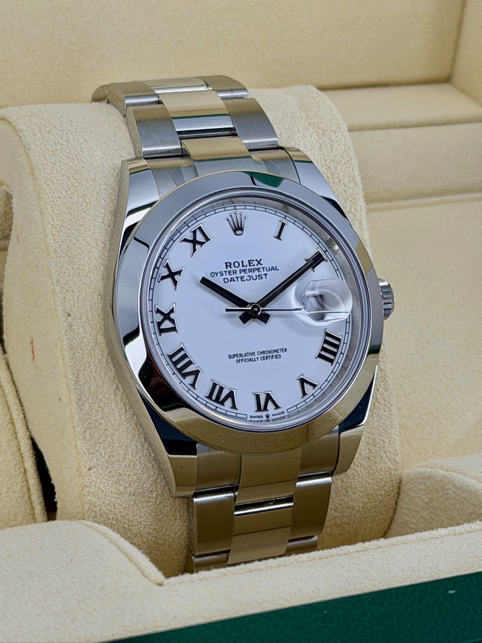Side Face 2 Pre-Owned Rolex DateJust 126300 Box and Papers