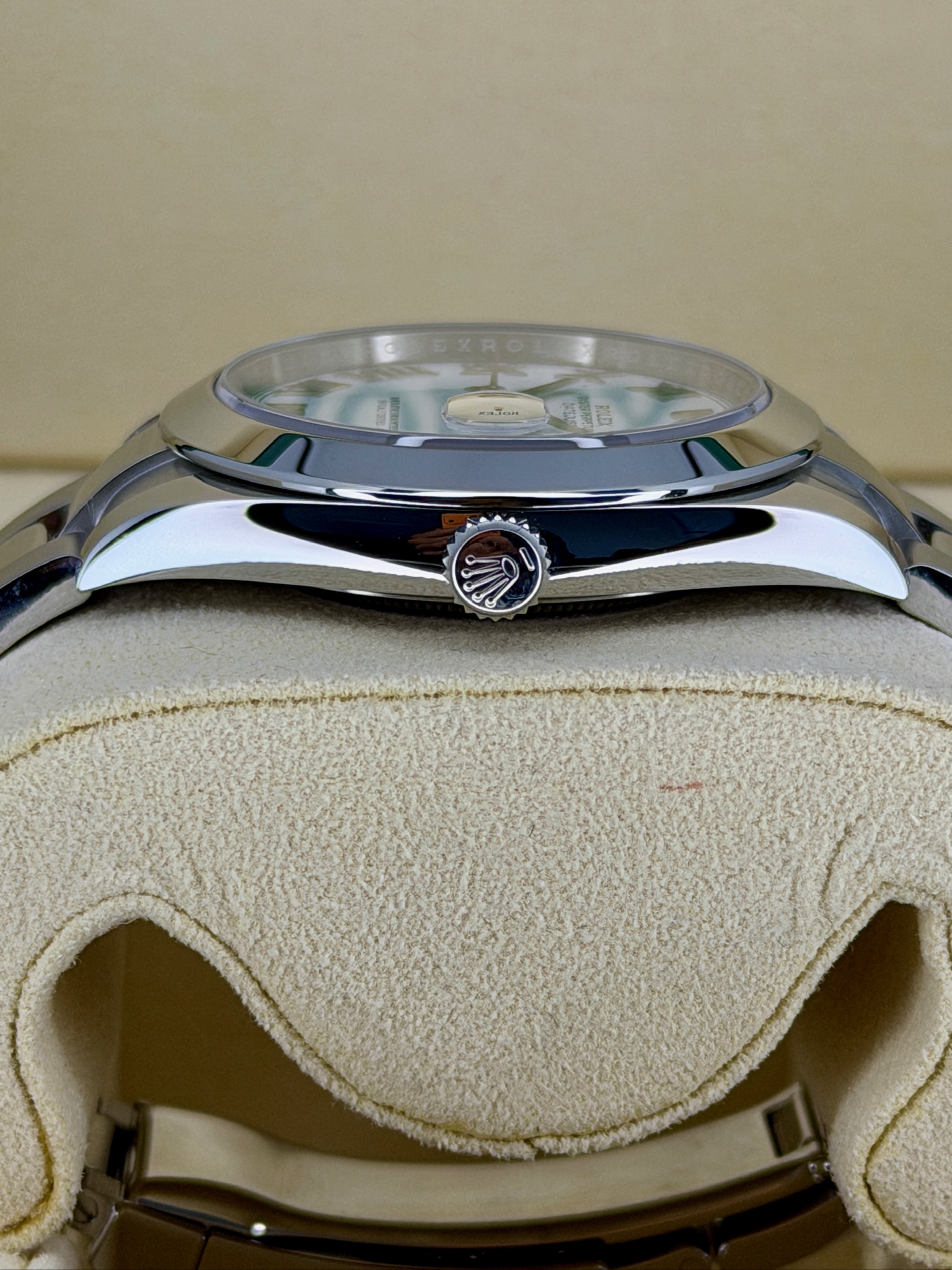 Side Shot Pre-Owned Rolex DateJust 126300 Box and Papers