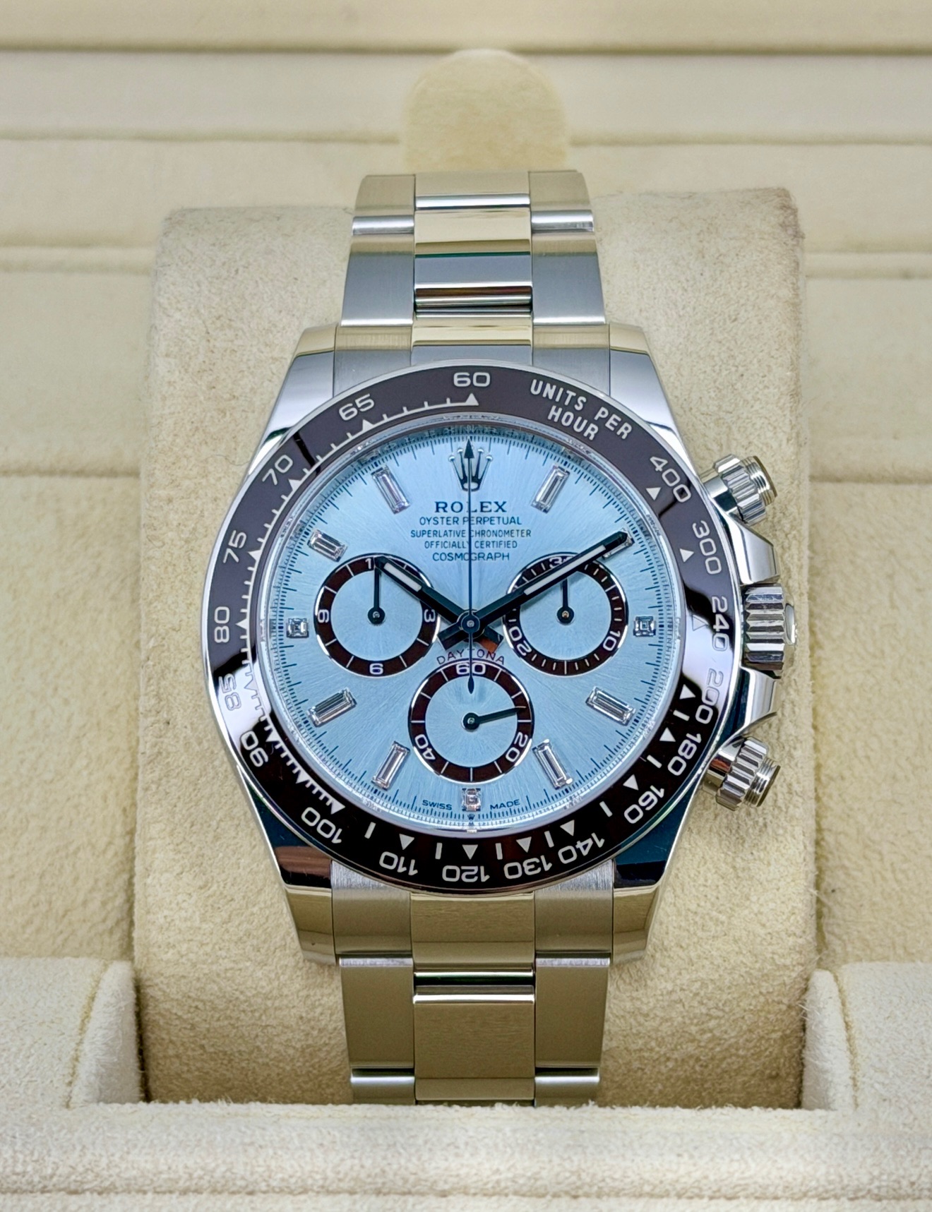 Front Face Pre-Owned Rolex Daytona 126506 Baguette Box and Papers