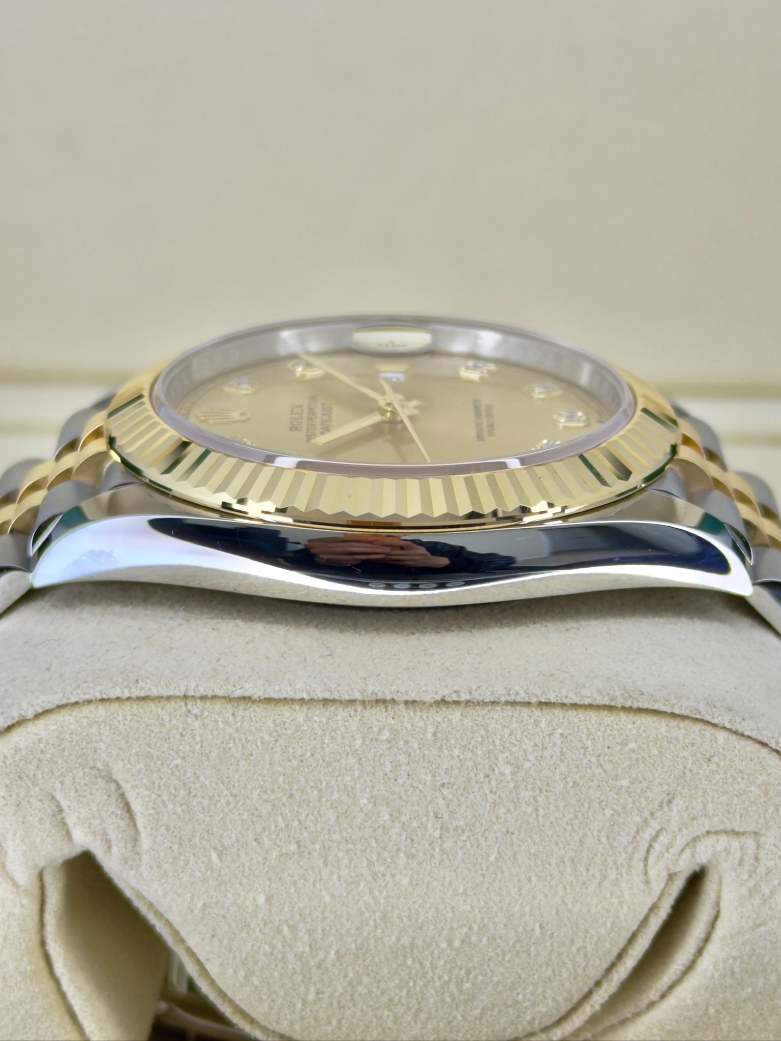 Side Shot 2 Pre-Owned Rolex Datejust 126333 Champagne Diamond Box and Papers
